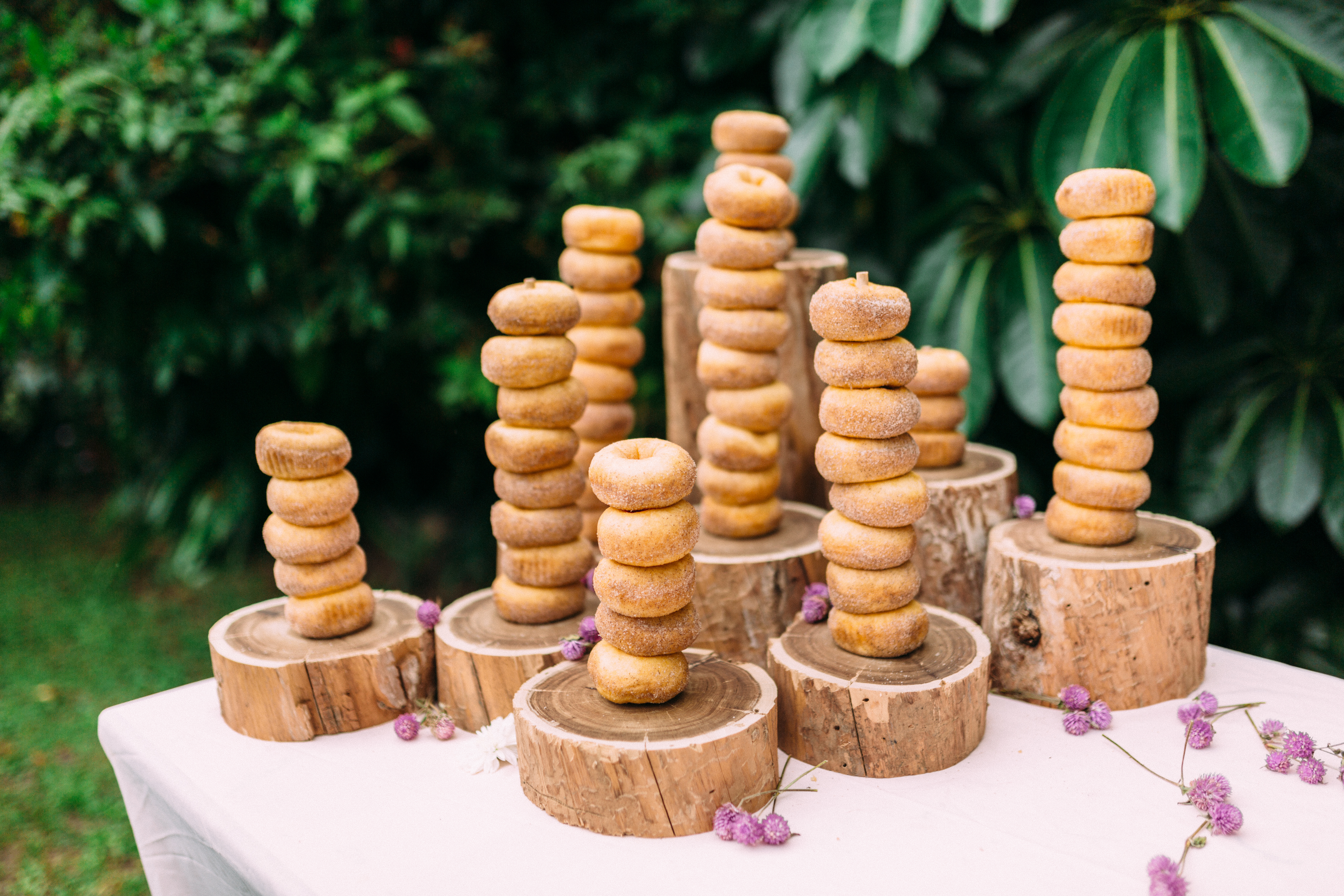 wedding cake, wedding doughnuts on timber stands
